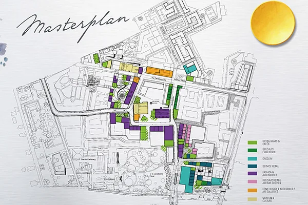 Master plan of Carlsberg Byen with retail zones marked