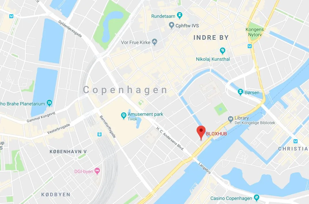Map of central Copenhagen with BloxHub marked