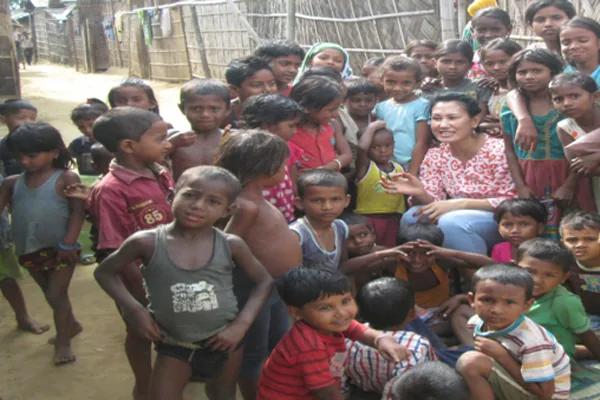 Children gathered at the community-based school