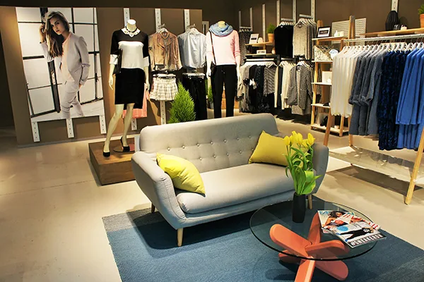 Fashion store with a sofa corner after the upgrade